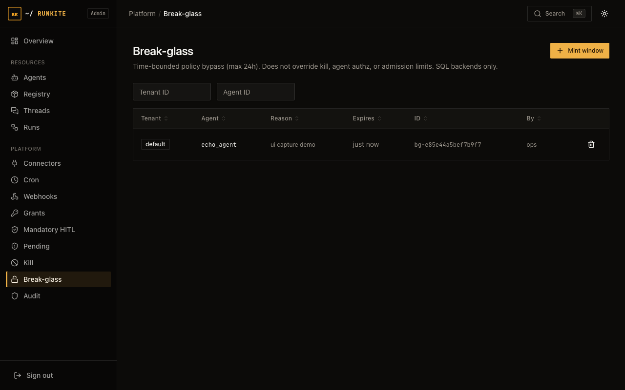 Runkite Admin Break-glass page